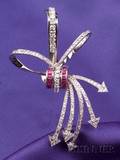 14kt White Gold Ruby and Diamond Brooch