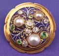 Arts  Crafts Demantoid Garnet Diamond and Pearl Circle Brooch possibly Edward Oak