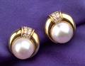 18kt Gold Diamond and Mabe Pearl Earclips Bulgari
