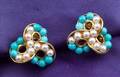 18kt Gold Turquoise and Cultured Pearl Triple Knot Earclips Seaman Schepps