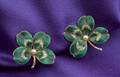 14kt Gold and Enamel Four Leaf Clover Earclips Krementz  Co