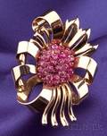 Retro 14kt Gold and Ruby Flower Clip