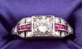 Art Deco Platinum Diamond and Ruby Ring