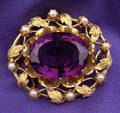 14kt Gold Amethyst and Seed Pearl Brooch