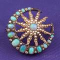 Antique Opal Seed Pearl and Diamond Crescent and Starburst Brooch