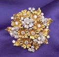 14kt Gold Platinum and Diamond Flower Brooch