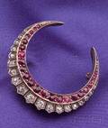 Antique Ruby and Diamond Crescent Brooch