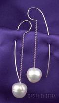 14kt White Gold and Baroque South Sea Pearl Earpendants