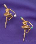 Two 14kt Gold Ballerina Brooches