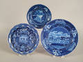 Three historical blue Staffordshire plates