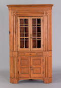 Pine one piece corner cupboard early 19th c