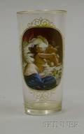 Moser Gilt and Handpainted Maiden and Cupid Decorated Colorless Glass Beaker