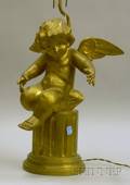 Carved Giltwood and Gesso Putto Figural Table Lamp