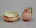 Victorian Cameo Cut Pink and Ivory Fish Scale Pattern Glass Creamer and Bowl