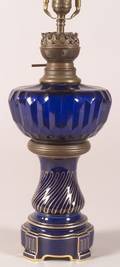 Sevres Cobalt Blue Porcelain and Glass Oil Lamp Base