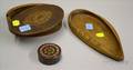 Inlaid Oval Mahogany Veneer Lidded Box a Painted Decorated Papiermache Snuff Box and a Shaped Tiger Maple Di