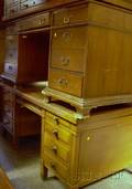 Two Veneered Flattop Double Pedestal Desks