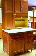 Napnee Oak Twopart Hoosier Cabinet with Porcelain Counter