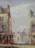 Framed 20th Century Oil on Masonite Street Scene