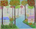 Framed American Folk Art Acrylic on Canvas Landscape