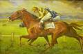 Giltwood Framed Oil on Canvas Horse Racing