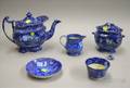 Fivepiece English Blue and White Transfer Lafayette at Franklins Tomb Pattern Staffordshire Tea Set