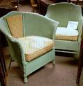 Three Greenpainted Woven Wicker Armchairs
