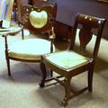 Late Victorian Upholstered Carved Mahogany Veneer Armchair and an Empirestyle Mahogany Veneer Side Chaire