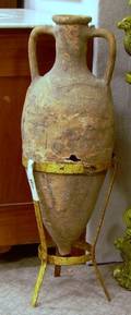 Greek Earthenware Amphora on Wrought Metal Stand