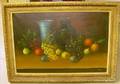 Carved Giltwood Framed Oil on Canvas Still Life Depicting Fruit and Two Vases