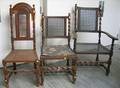 Jacobeanstyle Caned Carved Oak Armchair and Side Chair and a Charles II Style Caned Carved Oak Hall Chair