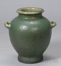 Fulper Pottery Curdled Matte Green Glazed Doublehandled Footed Vase