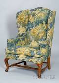 Queen Anne Style Tapestrystyle Upholstered Maple Wing Chair