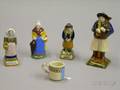 Four Quimper Pottery Cottage Figures and a Miniature Mug