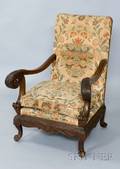 Rococo Revival Upholstered Carved Walnut Easy Chair