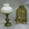Bradley  Hubbard Victorian Brass Plated Cast Iron Mirrored TwoLight Wall Candle Sconce and a Brass Table Lamp