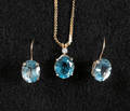 14K yellow gold assembled set blue topaz necklace and earrings