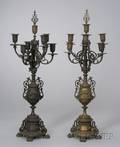 Pair of Renaissance Revival Patinated Cast Bronze SixLight Candelabra