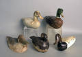 Five carved and painted duck decoys