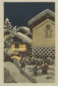 Sosaku Hanga School A Village with Children Playing in Snow
