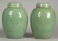 Pair of Celadon Covered Jars