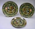 Three 19081909 Graduated Buffalo Pottery Deldare Ware Plates