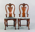 Pair of George II walnut veneer dining chairs ca 1750
