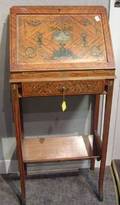 Edwardian Paint Decorated Satinwood Veneer Slantlid Ladys Writing Desk