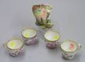 Set of Four Meissen Handpainted Porcelain Cups and a Bisque Figural Vase
