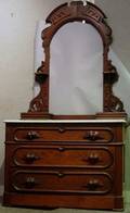 Victorian Marbletop Walnut Dresser with Mirror Frame