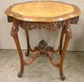 Rococostyle Exotic Wood Inlaid Carved Mahogany Occasional Table