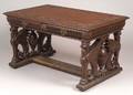RJ Horner  Co Attributed Italian Renaissancestyle Carved Mahogany FourDrawer Library Table