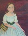 Unframed Oil on Canvas of a Girl in White Dress with Green Sash