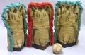 Set of Three Carnival Fringed and Painted Canvas Cat Knockdown Figures and a Ball